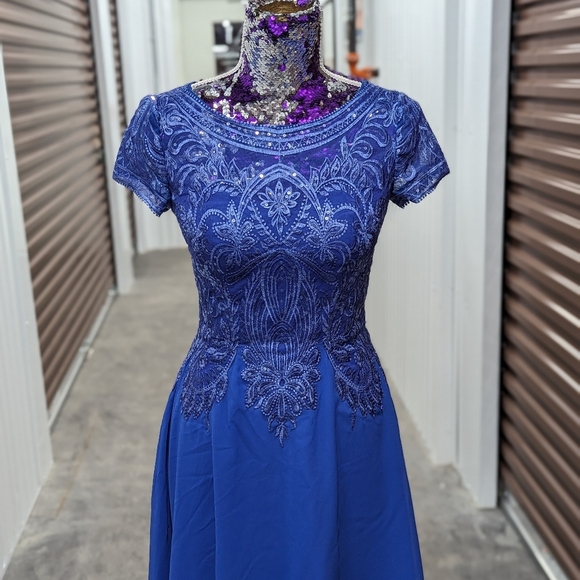 JJ's House Blue A-line Scoop Short/Mini Chiffon Formal Dress With Beading - Picture 6 of 12